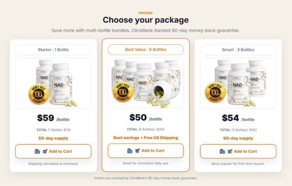 Pricing section outlining available purchase options and package selections