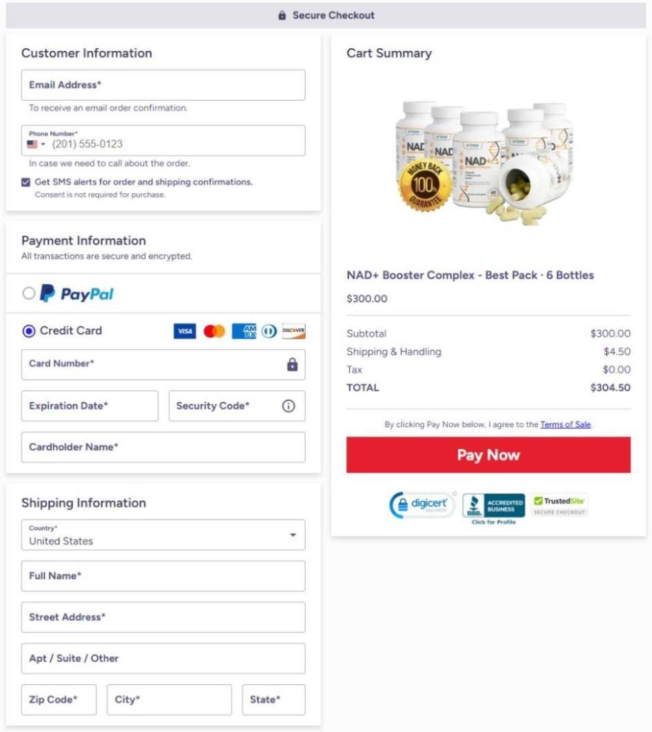 Secure checkout section indicating encrypted payment and protected transaction process